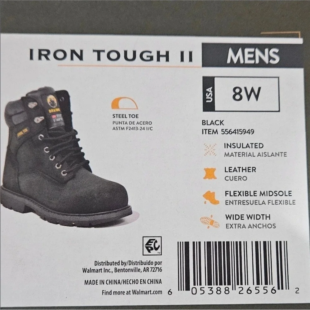Brahma Iron Tough II Mens Steel Toe Work Boots‎ 8 W Wide Black Leather Outdoor